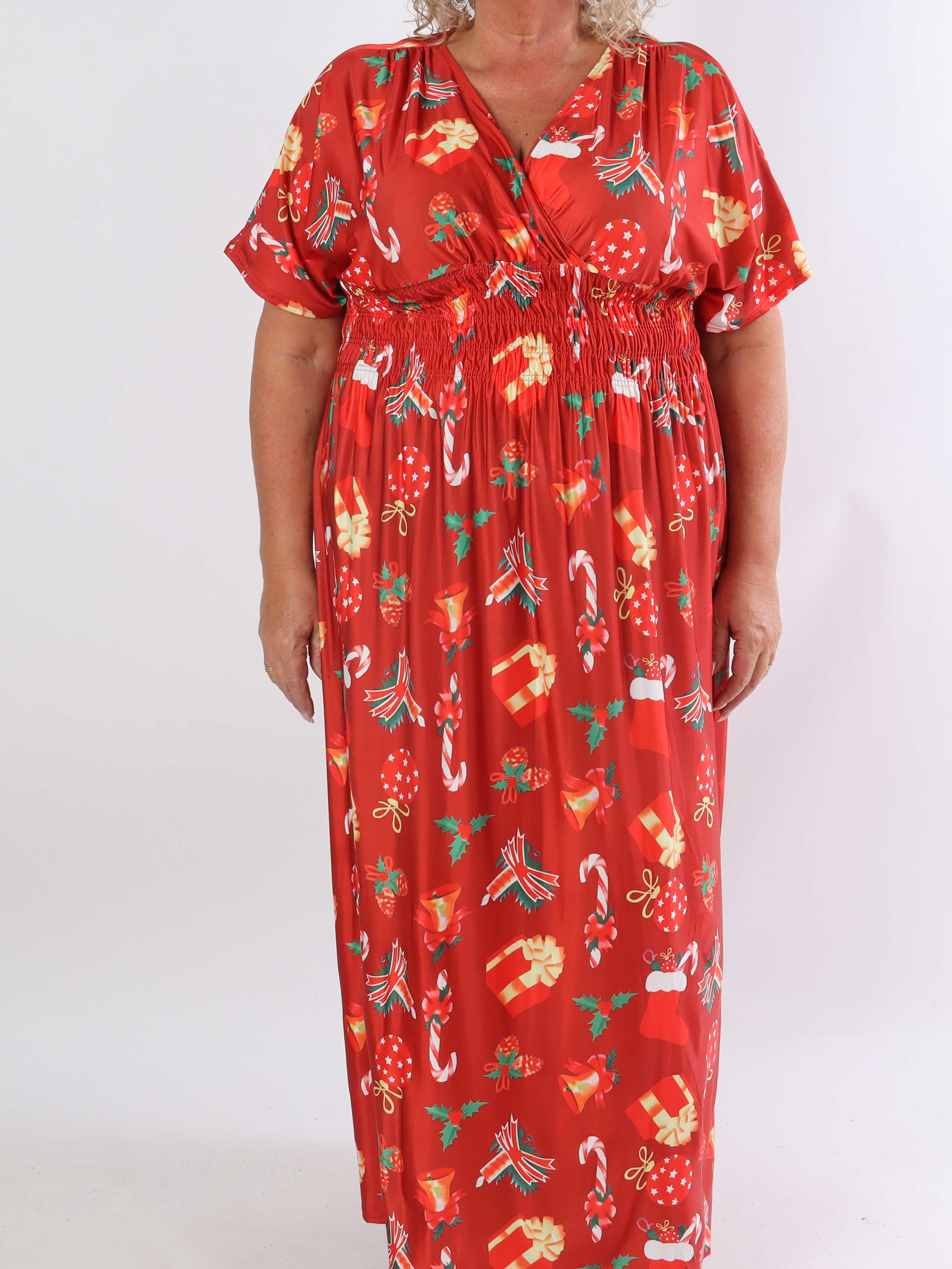 Pams Holiday - Lang elastisk plus size kjole med julemotiver